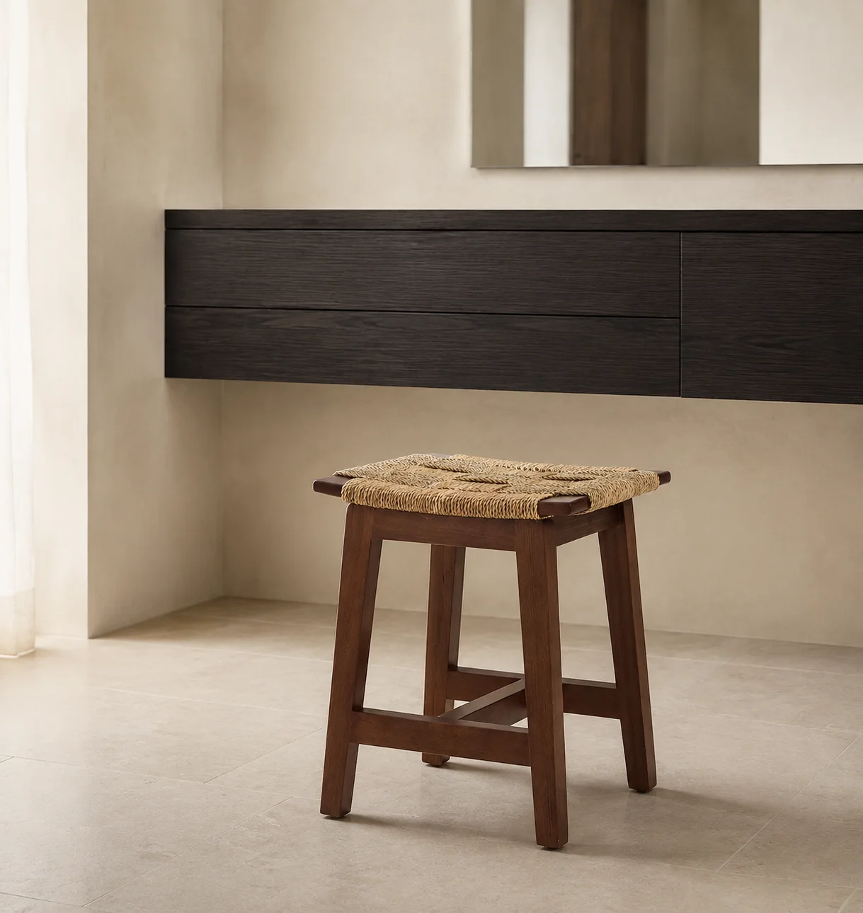 Curva Woven Stool, staged view 1