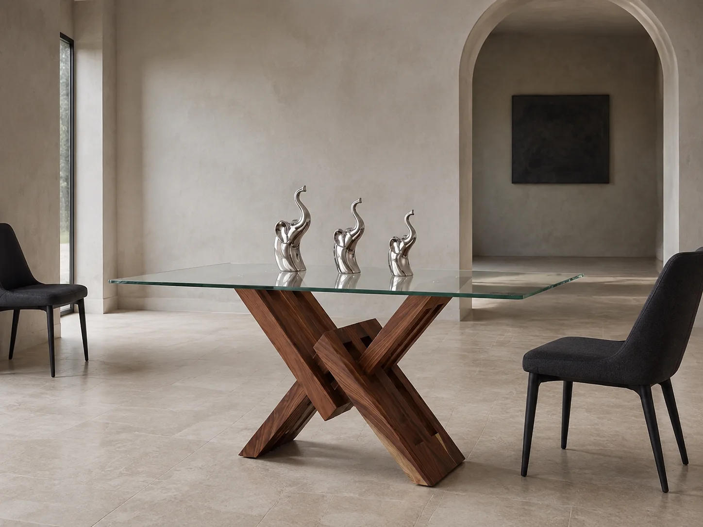 Doble V Parota Dining Table, staged view 1