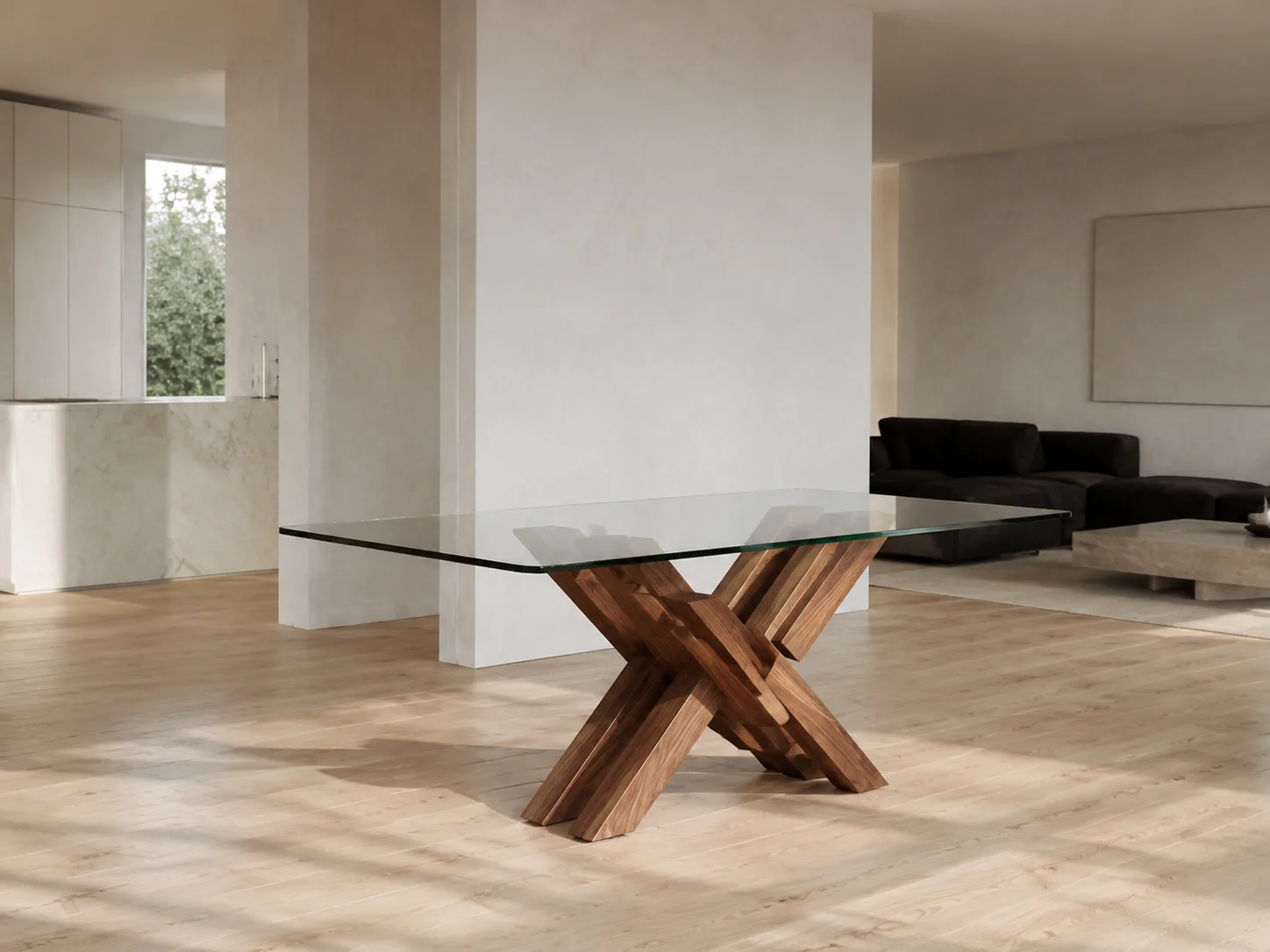 Doble V Parota Dining Table, staged view 2