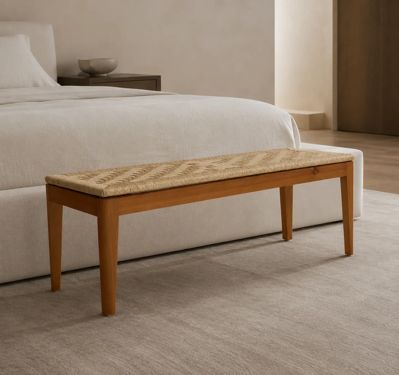 Etla Woven Bench, staged view 2